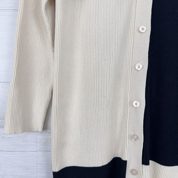 Eloquii Colorblock Cardigan Sweater Dress Size 22/24 Cream Black Ribbed V Neck - Picture 4 of 16